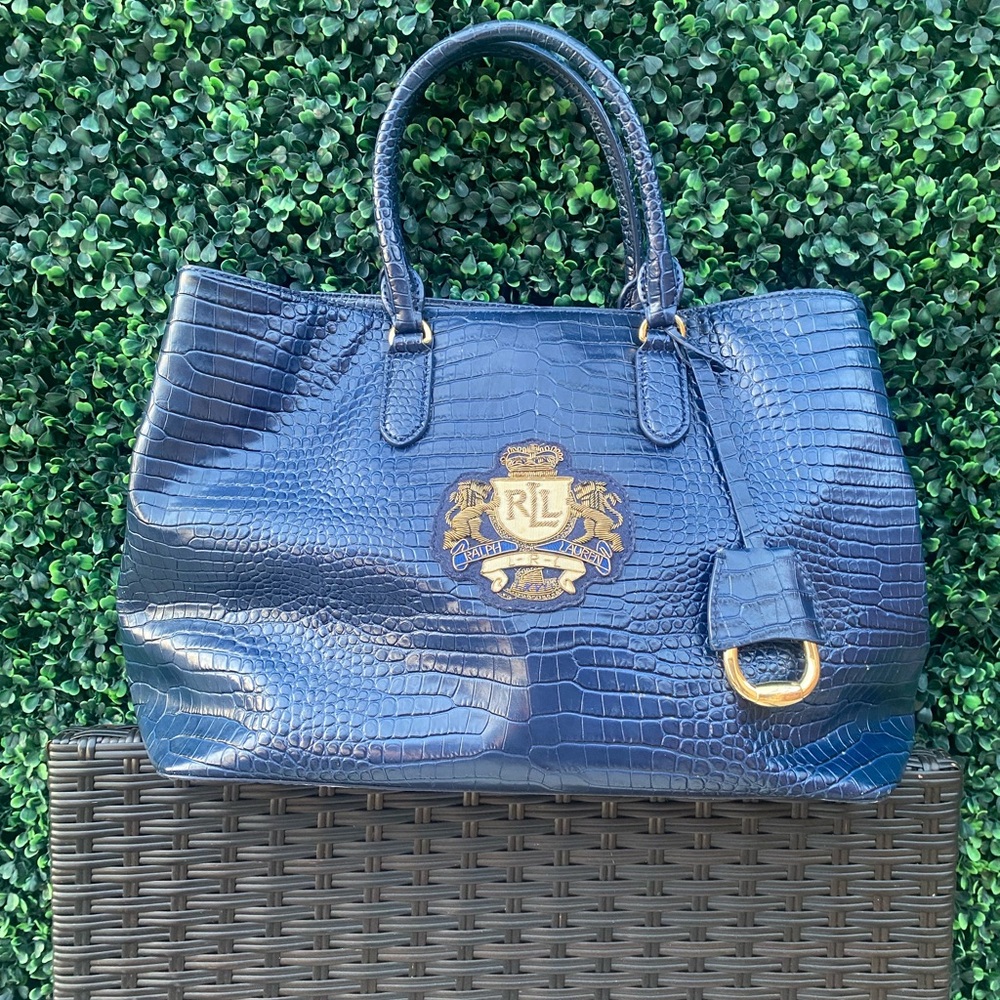 Ralph Lauren Blue Label Croc-Embossed Blue Satchel